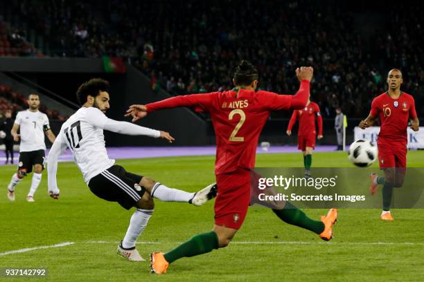 Mohamed Salah of Egypt, Bruno Alves of Portugal during the International Friendly match between Egypt v Portugal at the Letzigrund Stadium on March...