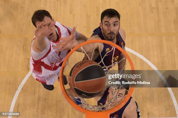 Pierre Oriola, #18 of FC Barcelona Lassa in action during the 2017/2018 Turkish Airlines EuroLeague Regular Season Round 28 game between FC Barcelona...