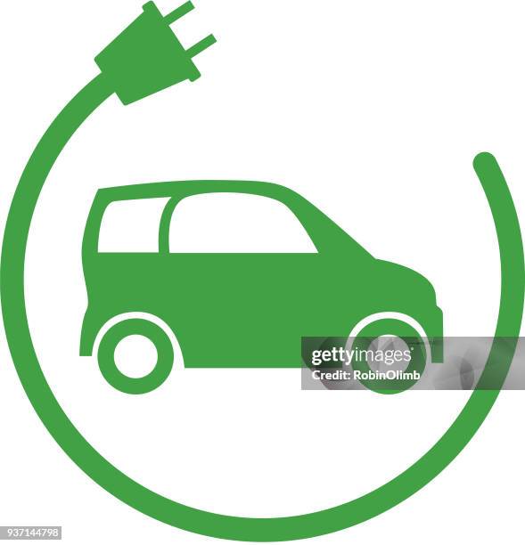 grüne elektrische auto-symbol - compact car stock-grafiken, -clipart, -cartoons und -symbole