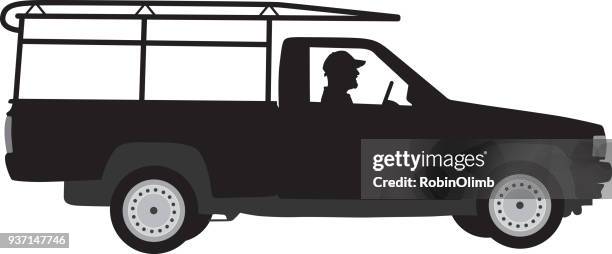 man driving small truck silhouette - rack stock illustrations