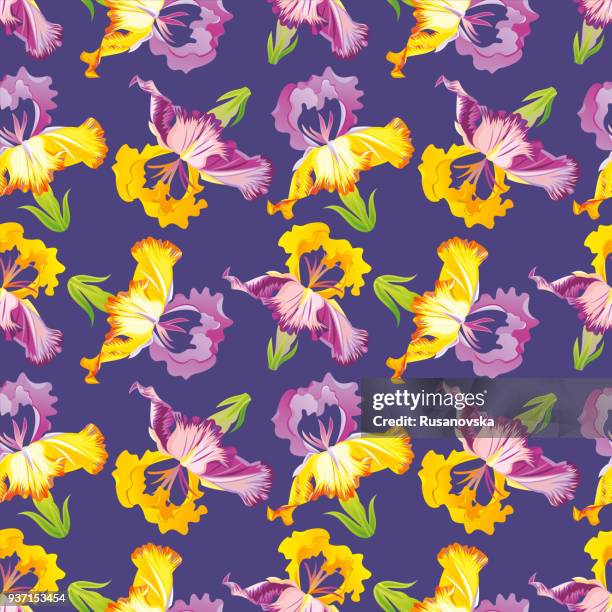 iris seamless pattern. vector. - iris flower stock illustrations