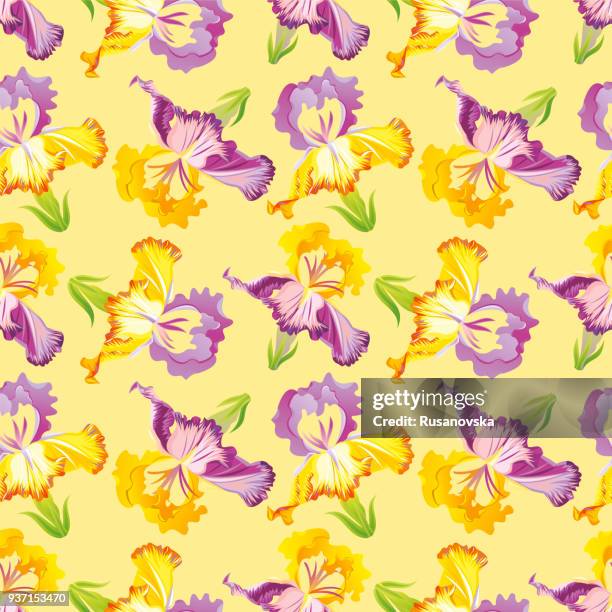 iris seamless pattern. vector. - iris flower stock illustrations