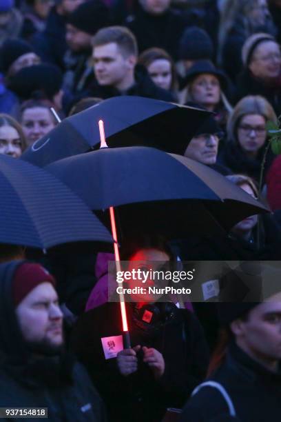 Women and supporters gathered at the Main Square to demonstrate in 'Black Friday' protest against proposal to restricted abortion law. Krakow, Poland...