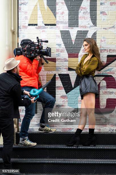 Emily DiDonato is seen during a photoshoot for Maybelline in SoHo on March 23, 2018 in New York City.