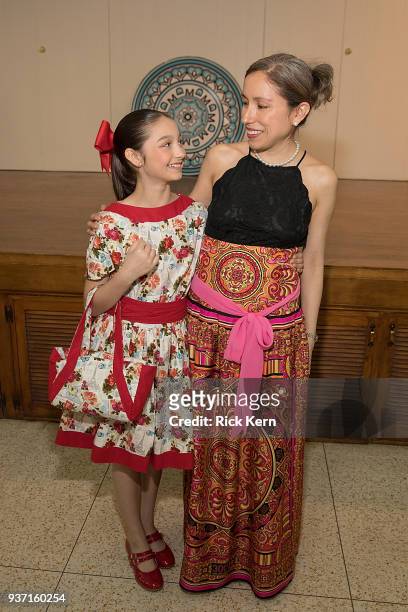Bianca Alanis and designer Marisol Deluna attend the Marisol Deluna Foundation 1st Annual Community Fashion Show at the San Antonio Garden Center on...