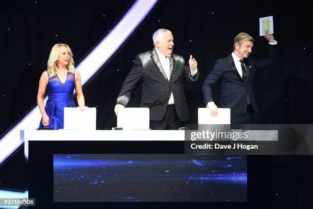 Jayne Torvill, Christopher Biggins and Christopher Dean during the Dancing on Ice Live Tour - Dress Rehearsal at Wembley Arena on March 22, 2018 in...