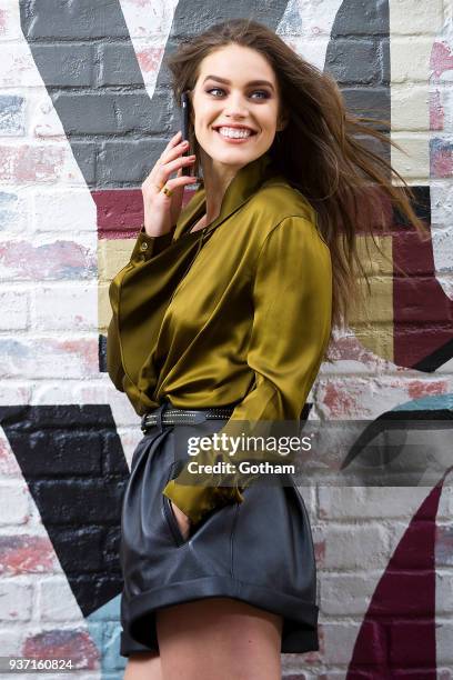 Emily DiDonato is seen during a photoshoot for Maybelline in SoHo on March 23, 2018 in New York City.