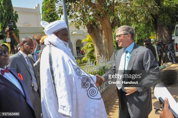 In this handout image provided by the Gates Archive, His Eminence the Sultan of Sokoto Muhammad SaÕad Abubakar welcoming Bill Gates, Co-Chair and...
