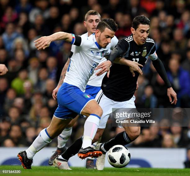 Alessandro Florenzi of Italy and Angel Di Maria of Argentina compete for the ball during the International Friendly between Argentina and Italy at...