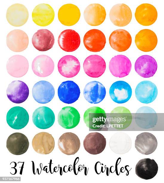 stockillustraties, clipart, cartoons en iconen met aquarel penseelstreek cirkels - watercolour orange and black