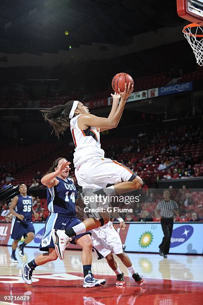 Tianna Hawkins of the Maryland Terrapins drives to the hoop against the Old Dominion Lady Monarchs at the Comcast Center on November 19, 2009 in...