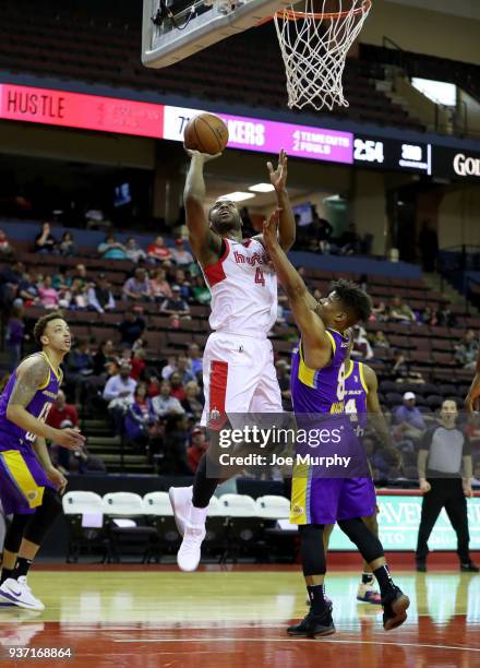 Myke Henry of the Memphis Hustle drives to the basket during a NBA G-League game against the South Bay Lakers on March 23, 2018 at Landers Center in...