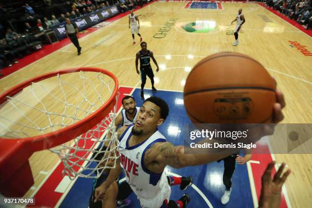 Kenneth Smith of the Grand Rapids Drive drives to the basket during the game against the Greensboro Swarm at the DeltaPlex Arena on March 23, 2018 in...