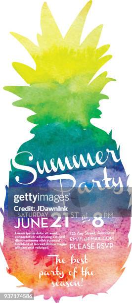 summer party pineapple watercolor invitation design template - pineapple texture stock illustrations