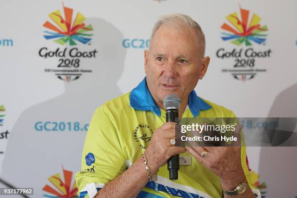 Rob Parrella speaks to media during the Lawn Bowls Showcase ahead of the 2018 Gold Coast Commonwealth Games at Broadbeach Bowls Club on March 24,...