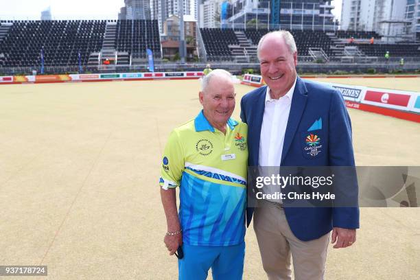 Rob Parrella and Mark Peters, CEO of the Gold Coast 2018 Commonwealth Games Corporation during the Lawn Bowls Showcase ahead of the 2018 Gold Coast...