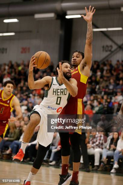 James Blackmon Jr. #0 of the Wisconsin Herd drives to the basket against the Canton Charge during the NBA G-League game on March 23, 2018 at the...