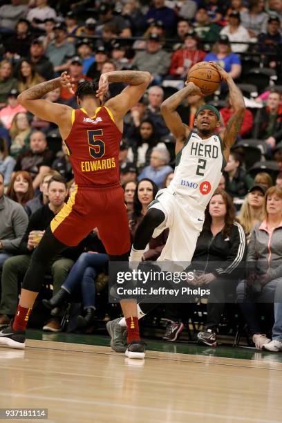 Xavier Munford of the Wisconsin Herd passes the ball against the Canton Charge during the NBA G-League game on March 23, 2018 at the Menominee Nation...