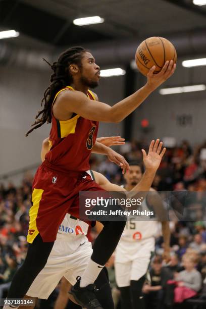 Marcus Thornton of the Canton Charge drives to the basket against the Wisconsin Herd during the NBA G-League game on March 23, 2018 at the Menominee...