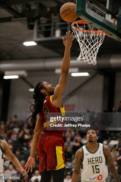 Marcus Thornton of the Canton Charge drives to the basket against the Wisconsin Herd during the NBA G-League game on March 23, 2018 at the Menominee...