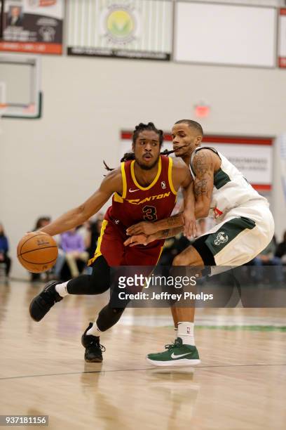 Marcus Thornton of the Canton Charge handles the ball against the Wisconsin Herd during the NBA G-League game on March 23, 2018 at the Menominee...