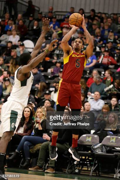 Arthur Edwards of the Canton Charge shoots the ball against the Wisconsin Herd during the NBA G-League game on March 23, 2018 at the Menominee Nation...