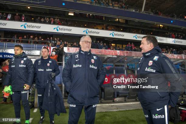 Head Coach Lars Lagerback, Per Joar Hansen ÇPerryÈ of Norway during International Friendly between Norway v Australia at Ullevaal Stadion on March...