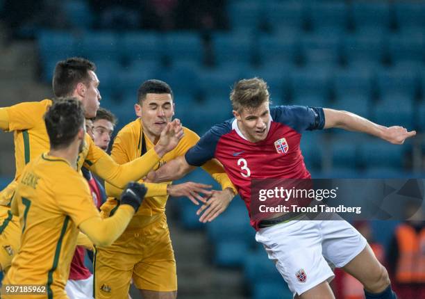 Kristoffer Ajer of Norway during International Friendly between Norway v Australia at Ullevaal Stadion on March 23, 2018 in Oslo, Norway.