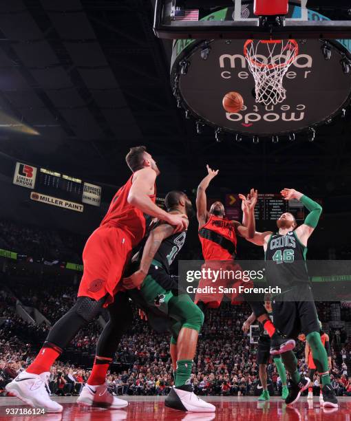 Maurice Harkless of the Portland Trail Blazers shoots the ball against the Boston Celtics on March 23, 2018 at the Moda Center in Portland, Oregon....