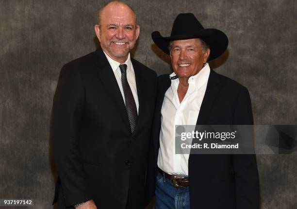 Louis Messina and George Strait attend George Strait Honored as Texan of the Year at New Braunfels' Chamber of Commerce on March 23, 2018 in New...