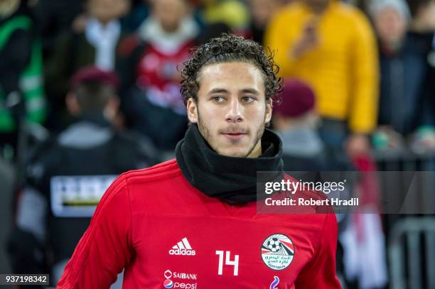 Ramadan Sobhi of Egypt looks on during the International Friendly between Portugal and Egypt at the Letzigrund Stadium on March 23, 2018 in Zurich,...