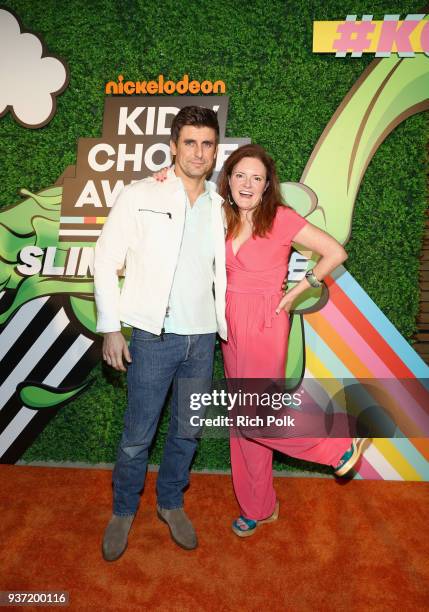 Cooper Barnes and Liz Stewart attend the Nickelodeon Kids' Choice Awards "Slime Soirée" on March 23, 2018 in Venice, CA.