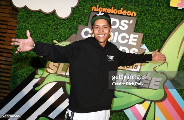 Stony Blyden attends the Nickelodeon Kids' Choice Awards "Slime Soirée" on March 23, 2018 in Venice, CA.