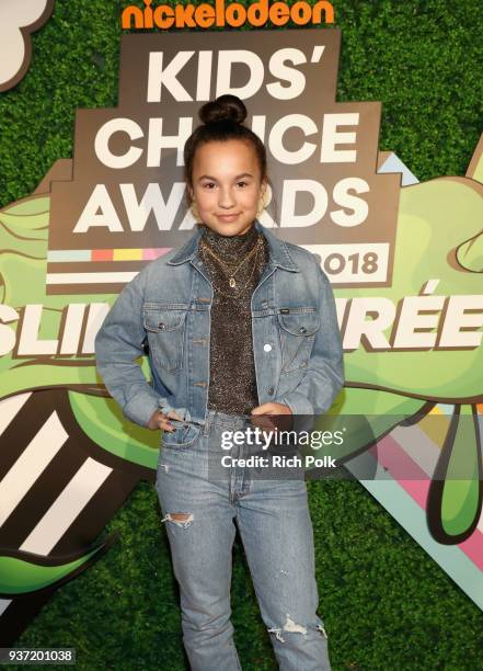 Kyra Smith attends the Nickelodeon Kids' Choice Awards "Slime Soirée" on March 23, 2018 in Venice, CA.