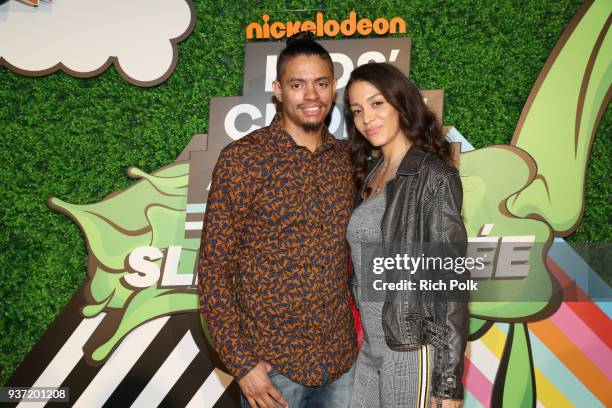 Brandon Broady and guest attend the Nickelodeon Kids' Choice Awards "Slime Soirée" on March 23, 2018 in Venice, CA.