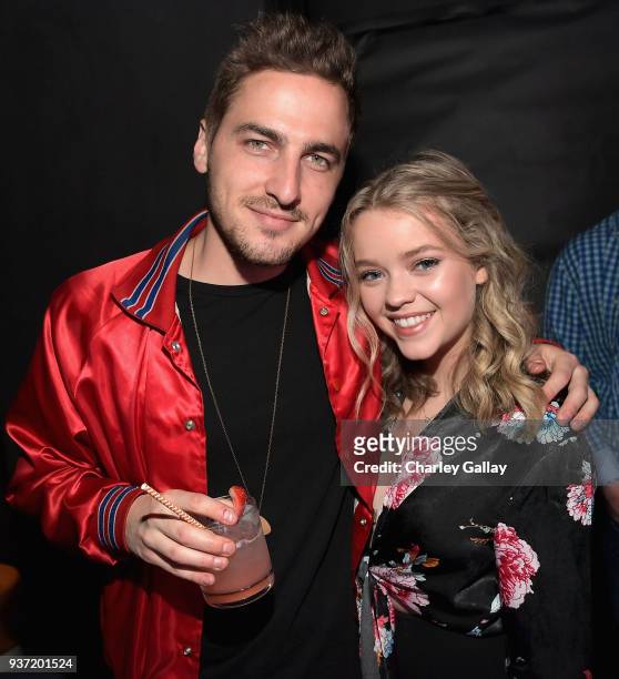 Kendall Schmidt and Jade Pettyjohn attend the Nickelodeon Kids' Choice Awards "Slime Soirée" on March 23, 2018 in Venice, CA.