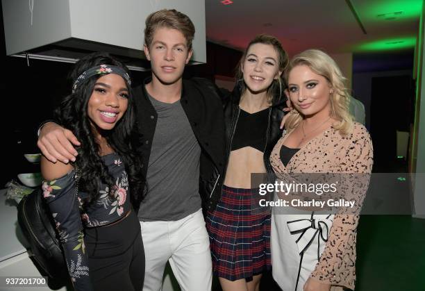 Teala Dunn, Ben Azelart, Jessie Paege and Saffron Barker attend the Nickelodeon Kids' Choice Awards "Slime Soirée" on March 23, 2018 in Venice, CA.