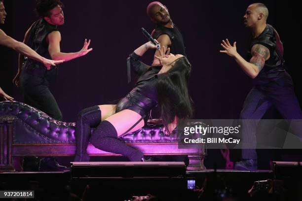 Demi Lovato performs in concert at the Wells Fargo Center March 23, 2018 in Philadelphia, Pennsylvania.