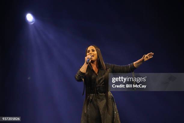 Demi Lovato performs in concert at the Wells Fargo Center March 23, 2018 in Philadelphia, Pennsylvania.