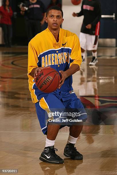 Jeff Osborne of the Bakersfield Roadrunners shoots during warmups before the game against the Cal State Northridge Matadors on November 30, 2009 at...