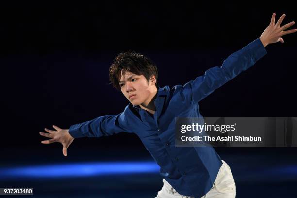 Shoma Uno of Japan performs during the Figure Skating Gala Exhibition on day sixteen of the PyeongChang Winter Olympic Games at Gangneung Ice Arena...