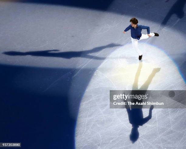 Shoma Uno of Japan performs during the Figure Skating Gala Exhibition on day sixteen of the PyeongChang Winter Olympic Games at Gangneung Ice Arena...