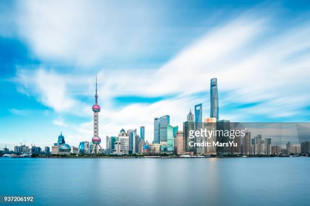 panoramaausblicke auf die skyline von shanghai - marsyu stock-fotos und bilder