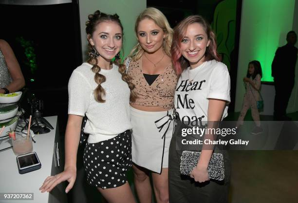 Brooklyn McKnight, Saffron Barker and Bailey McKnight attend the Nickelodeon Kids' Choice Awards "Slime Soirée" on March 23, 2018 in Venice, CA.