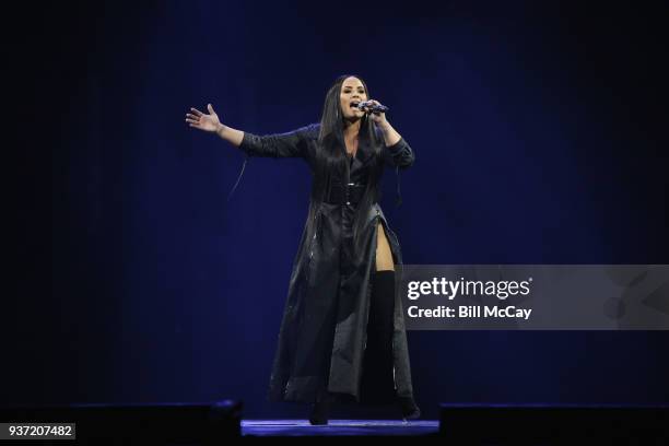 Demi Lovato performs in concert at the Wells Fargo Center March 23, 2018 in Philadelphia, Pennsylvania.