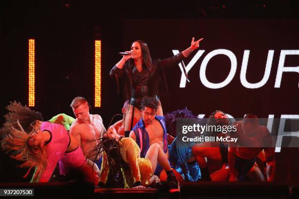 Demi Lovato performs in concert at the Wells Fargo Center March 23, 2018 in Philadelphia, Pennsylvania.