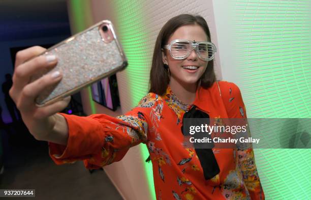 Tiffany Alvord attends the Nickelodeon Kids' Choice Awards "Slime Soirée" on March 23, 2018 in Venice, CA.