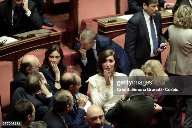 Anna Maria Bernini speaks with Five Staes Movement's Senators during the First sitting of the Senate of the XVIII Legislature, for the election of...