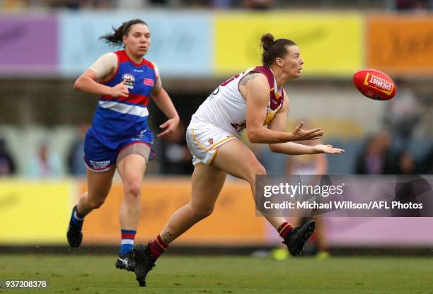 Brittany Gibson of the Lions in action during the 2018 AFLW Grand Final match between the Western Bulldogs and the Brisbane Lions at IKON Park on...