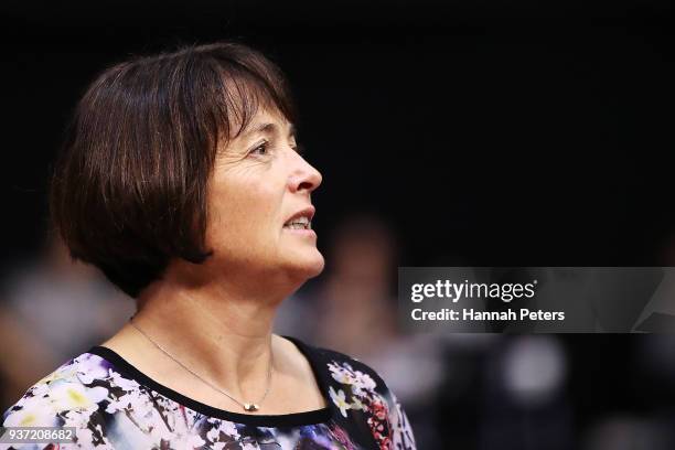 Head coach Janine Southby looks on after losing the Taini Jamison Trophy match between New Zealand and Jamaica at North Shore Events Centre on March...